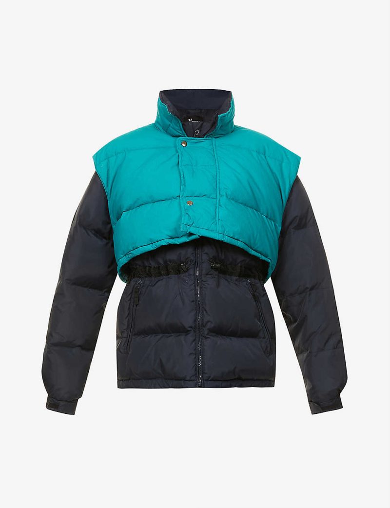 Upcycled logo-print shell-down puffer jacket