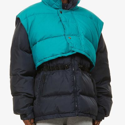 Upcycled logo-print shell-down puffer jacket