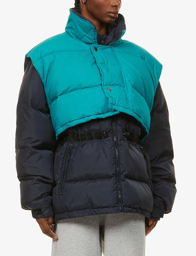 Upcycled logo-print shell-down puffer jacket