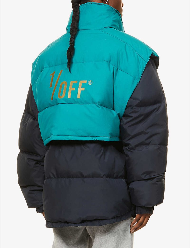 Upcycled logo-print shell-down puffer jacket
