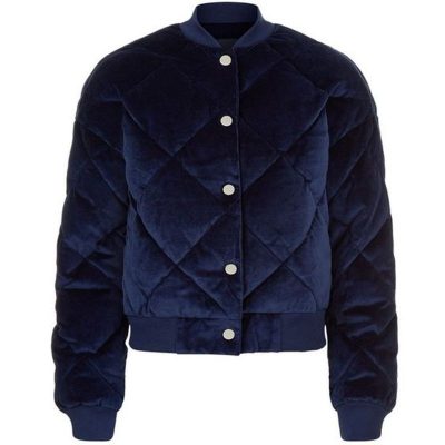 Blue Shearling Puffer Bomber Jacket