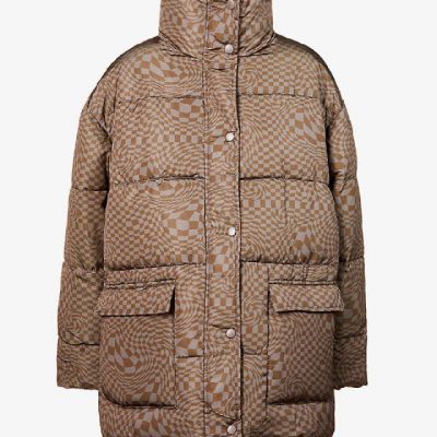Checkerboard Oversized Shell Puffer Jacket