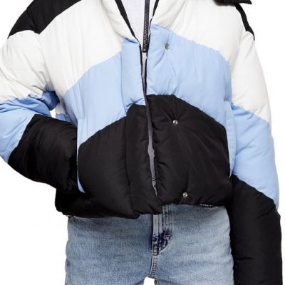 Color Block Cropped Poly Puffer Jacket