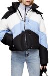 Color Block Cropped Poly Puffer Jacket
