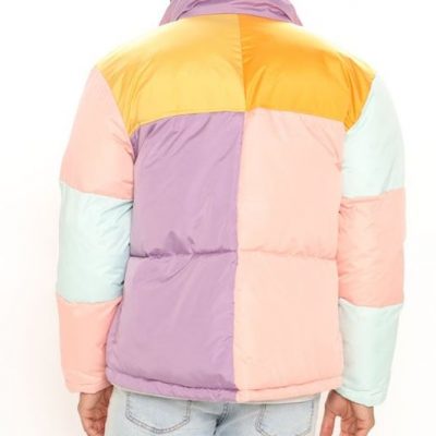 Color Block Poly Puffer Jacket