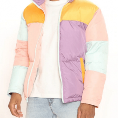 Color Block Poly Puffer Jacket