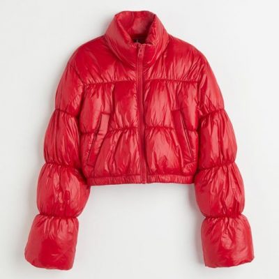 Crop Puffer Red Sheen Jacket