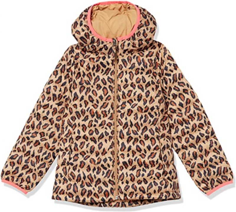 Girls Lightweight Cheetah Print Puffer Jacket