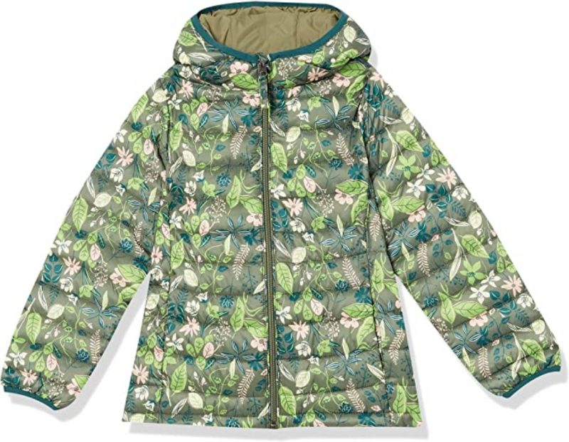 Girls Lightweight Green Puffer Hooded Jacket