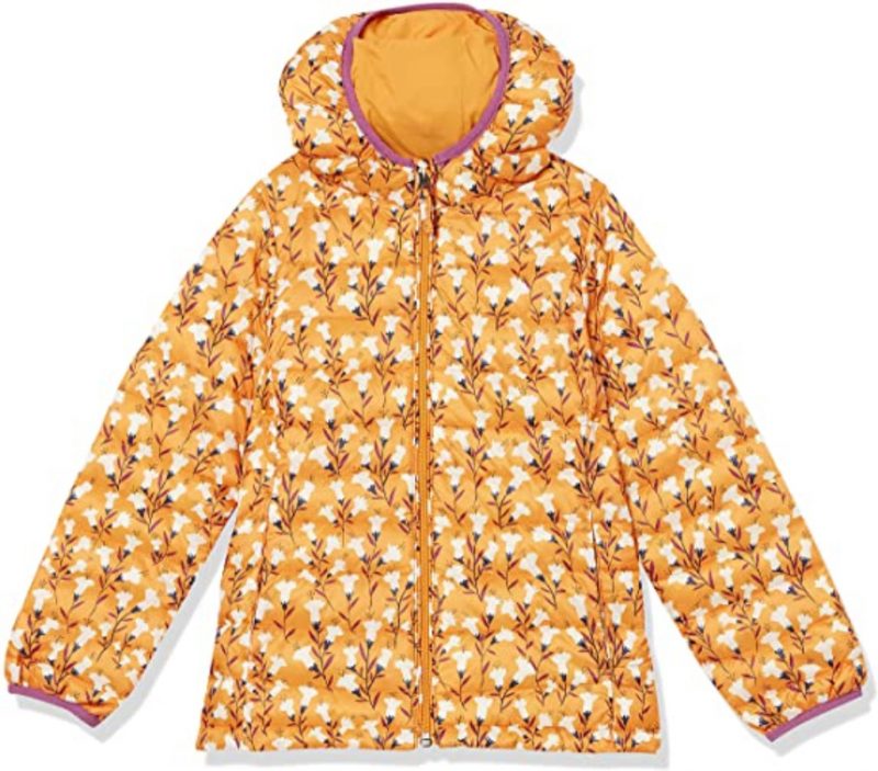 Girls Lightweight Yellow Puffer Hooded Jacket