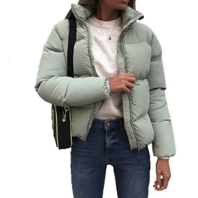 Gray Poly Zipper Puffer Jacket