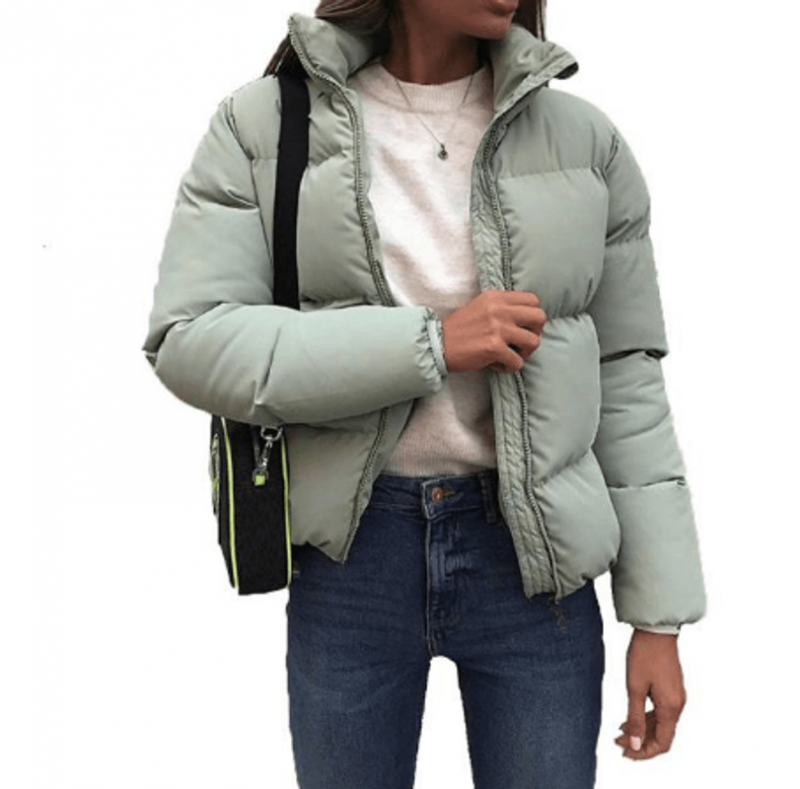 Gray Poly Zipper Puffer Jacket