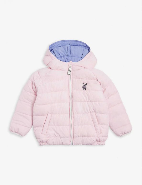 Kids Animal-patch Pink Hooded Puffer Jacket