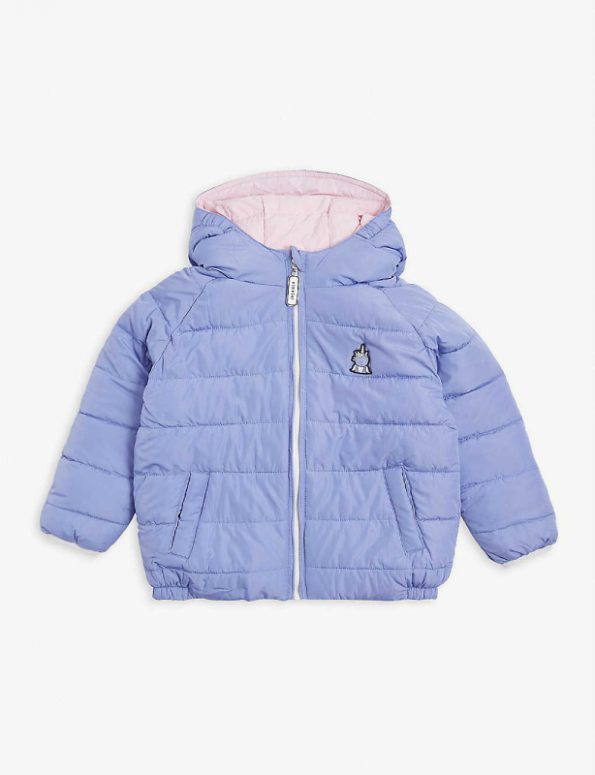 Kids Animal-patch Purple Hooded Puffer Jacket