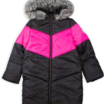 Kids Calvin Klein Long Puffer Chevron Black Coat