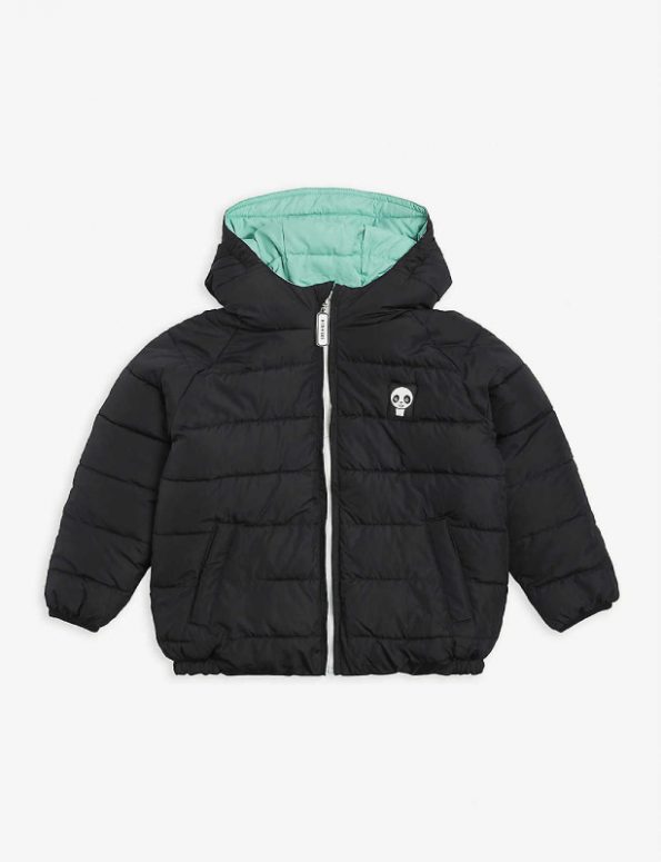 Kids Hooded Black Polyester Puffer Jacket