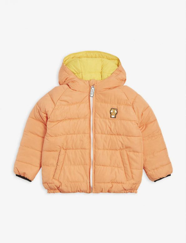 Kids Hooded Orange Polyester Puffer Jacket
