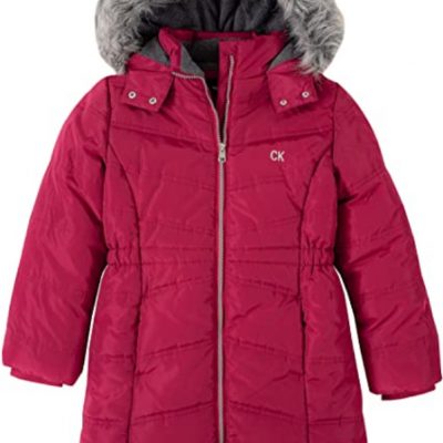 Kids Long Puffer Aerial Red Berry Coat