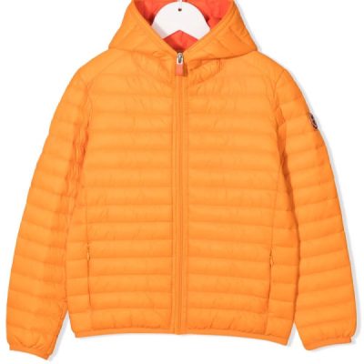 Kids Orange Hooded Padded Jacket