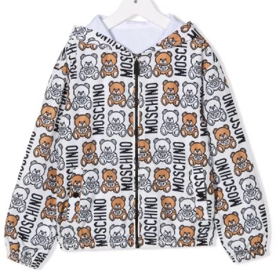 Kids Teddy Bear Motif Hooded Jacket