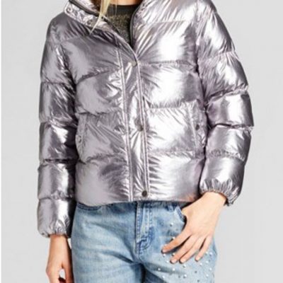 Metallic Silver Poly Puffer Jacket