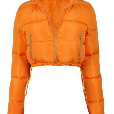 Polyester Crop Orange Puffer Jacket