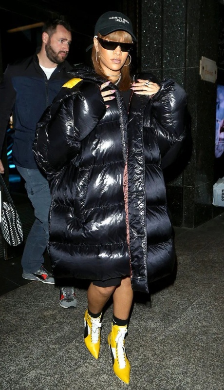 Rihanna Long Puffer Black Coat - The Puffer Jackets