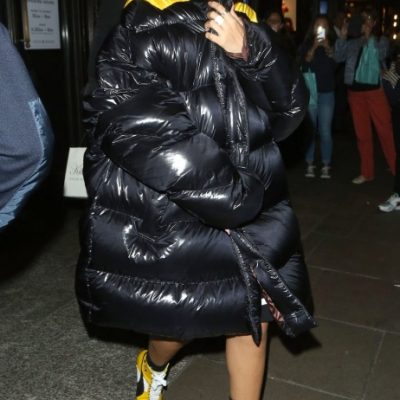 Rihanna Long Puffer Black Polyester Coat