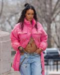 Rihanna Pink Puffer Long Coat