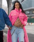 Rihanna Pink Puffer Long Coat