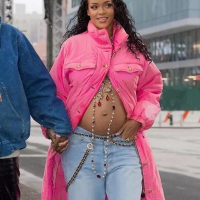 Rihanna Pink Puffer Long Polyester Coat