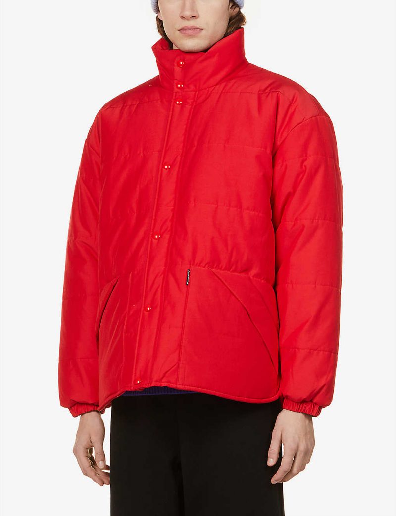 Quilted funnel-neck shell puffer jacket