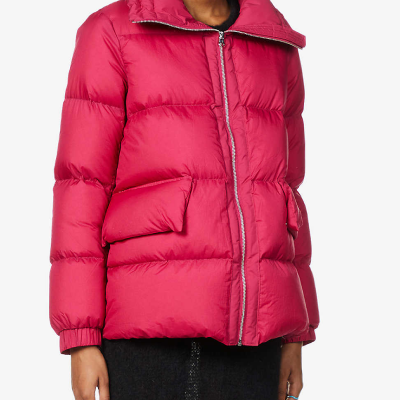 Quilted duck down-filled shell hooded puffer jacket