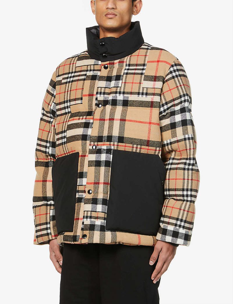 Kilham Funnel Neck Wool Blend Checkerd Puffer Jacket