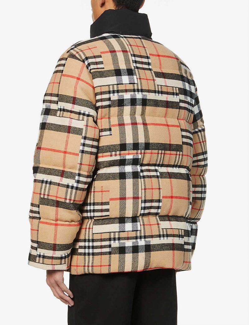 Kilham Funnel Neck Wool Blend Checkerd Puffer Jacket