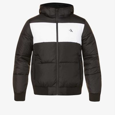 Colour-blocked branded shell puffer jacket