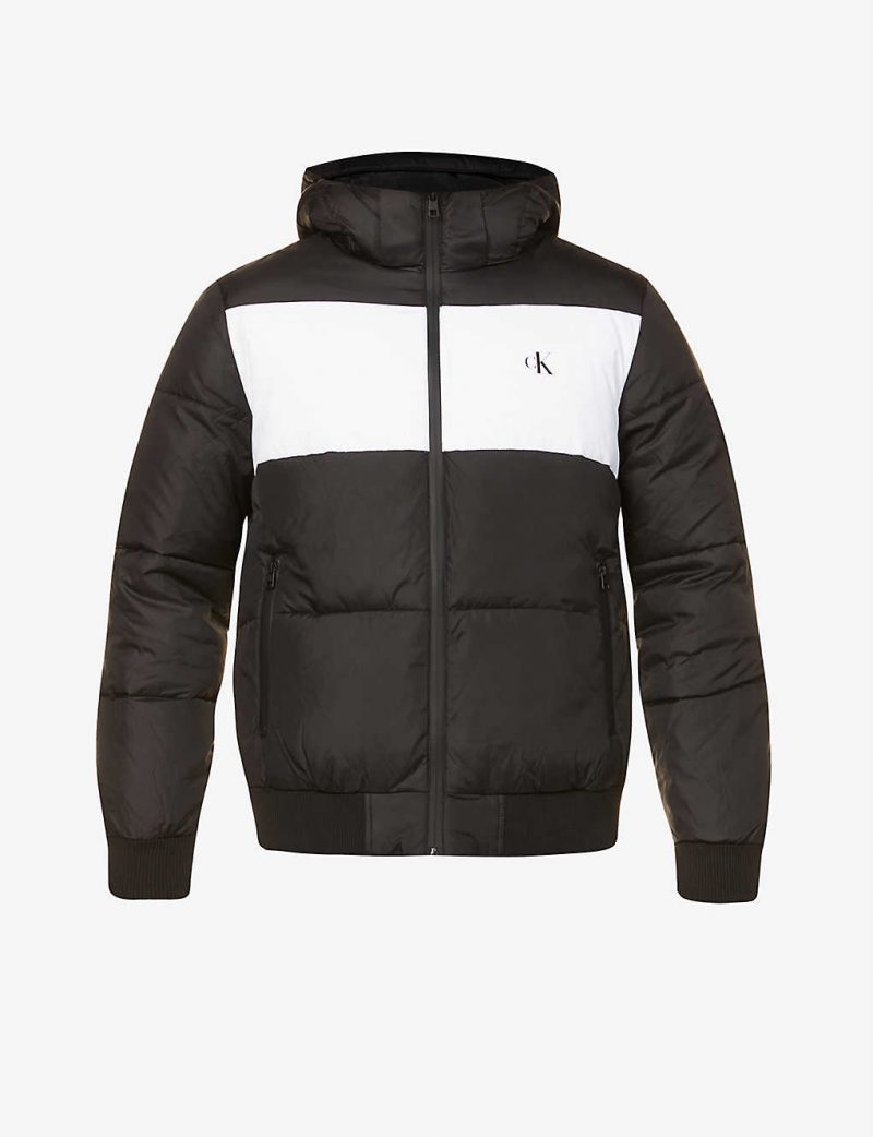 Colour-blocked branded shell puffer jacket