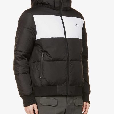 Colour-blocked branded shell puffer jacket