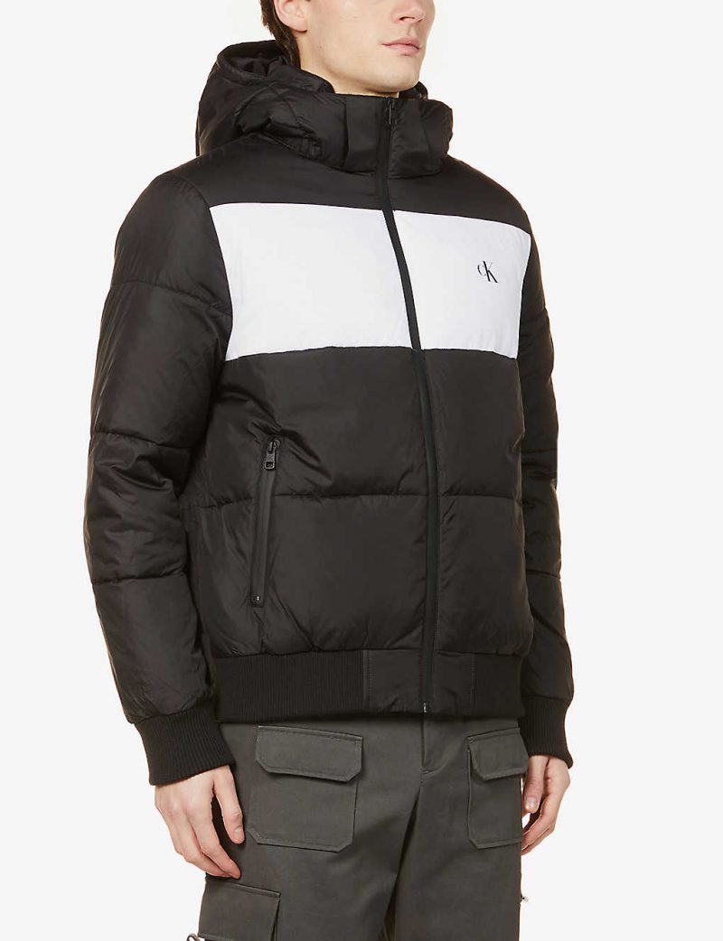 Colour-blocked branded shell puffer jacket