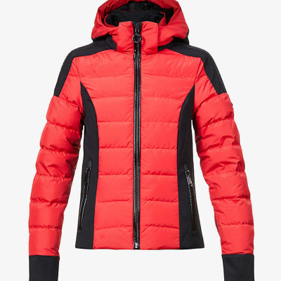 Strong hooded recycled-polyester down jacket