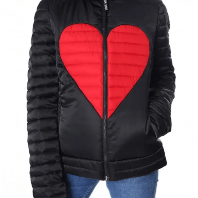 Heart Padded Black Puffer Jacket