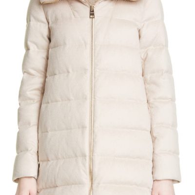 Down Puffer Coat with Removable Feather Trim
