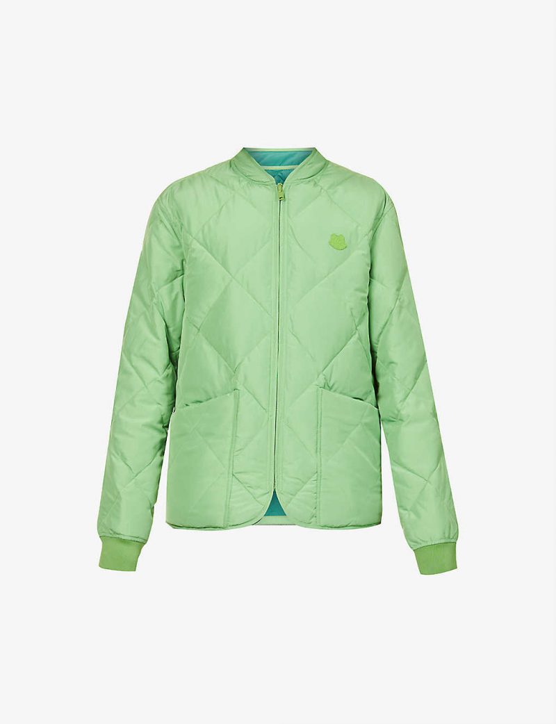 Reversible logo-patch shell-down jacket