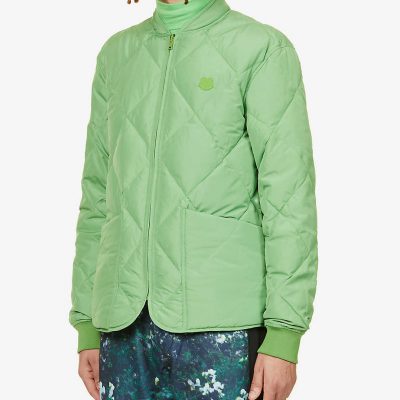 Reversible logo-patch shell-down jacket