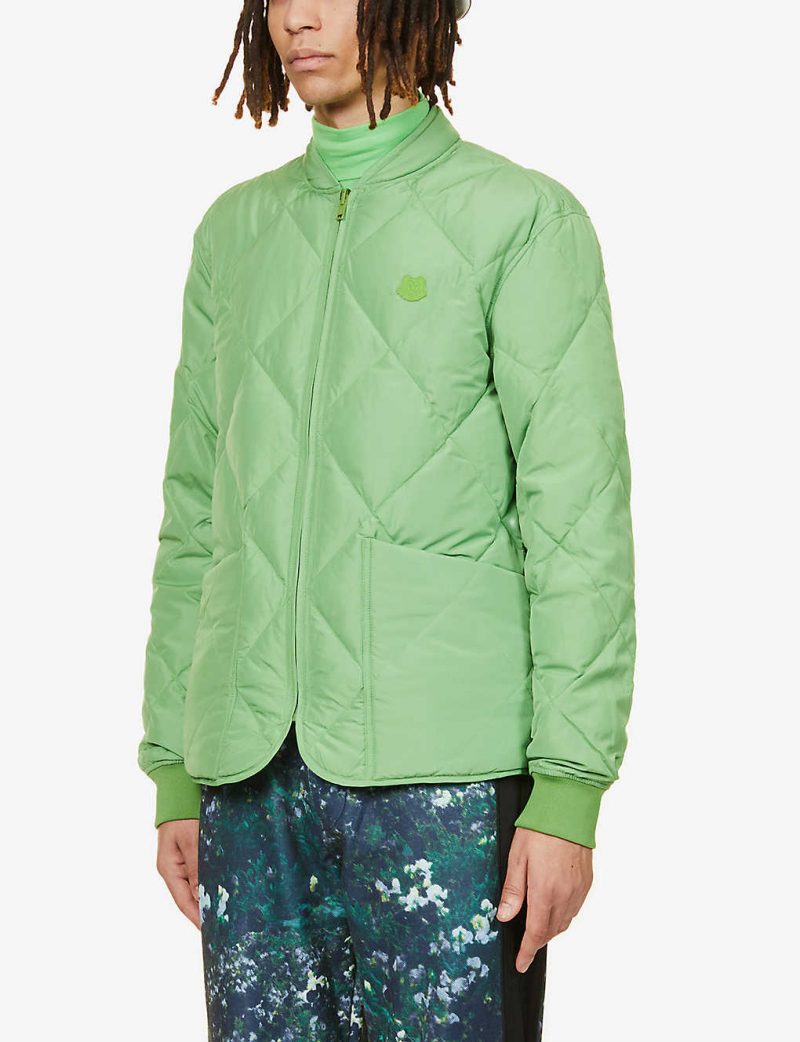 Reversible logo-patch shell-down jacket