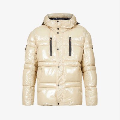 High-shine padded shell hooded jacket