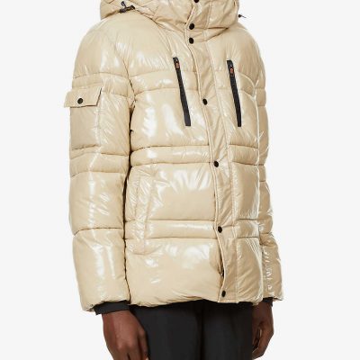 High-shine padded shell hooded jacket