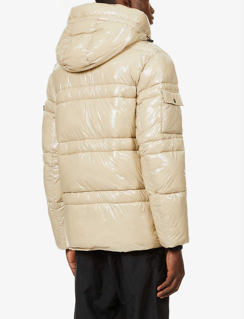 High-shine padded shell hooded jacket