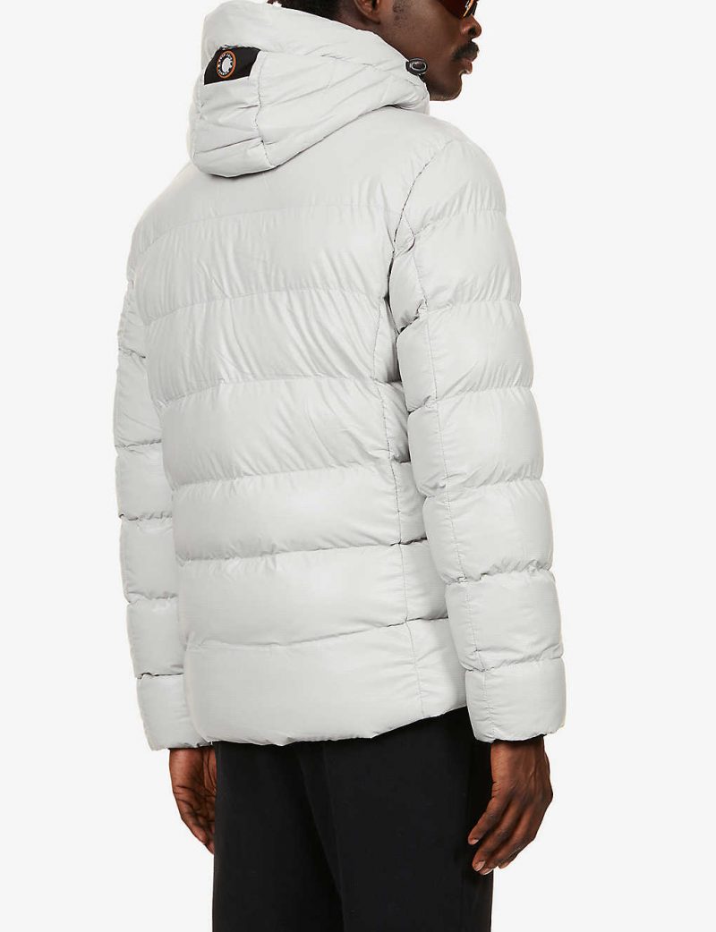 Brand-patch padded shell hooded puffer jacket