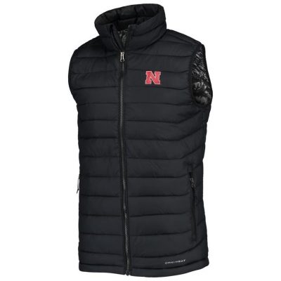 Men's Columbia Black Nebraska Huskers Powder Lite Omni-Heat Reflective Full-Zip Vest